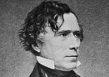 Portrait of Franklin Pierce (1804–1869) by Mathew Brady. The LoC describes this as "Copy neg. from original ink by Brady after Daguerreotype".