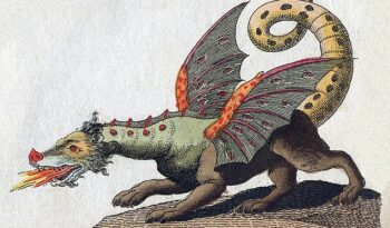 Illustration of a winged, fire-breathing dragon by Friedrich Justin Bertuch from 1806