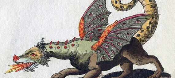 Illustration of a winged, fire-breathing dragon by Friedrich Justin Bertuch from 1806
