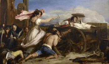 Agustina, maid of Aragón, fires a gun on the French invaders