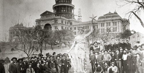 Statue of the Goddess of Liberty on the Texas State Capitol grounds, prior to installation atop the rotunda