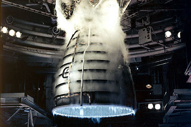 A remote camera captures a close-up view of a Space Shuttle main engine during a test firing at the John C. Stennis Space Center in Hancock County, Mississippi