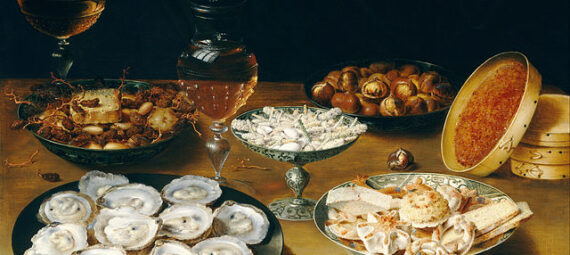 Osias Beert the Elder, from Antwerp. Dishes with Oysters, Fruit, and Wine, c. 1620/1625