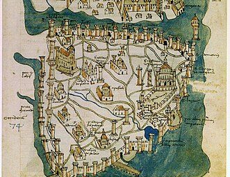 Created in 1422 by Cristoforo Buondelmonti, this is the oldest surviving map of Constantinople.