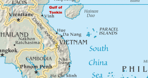 Map showing the location of the Gulf of Tonkin in the South China Sea
