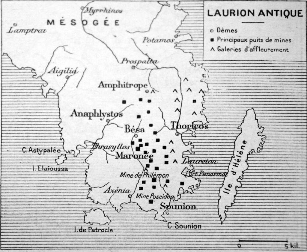 Map of Southern Attica, showing the locations of the mines at Laurion.