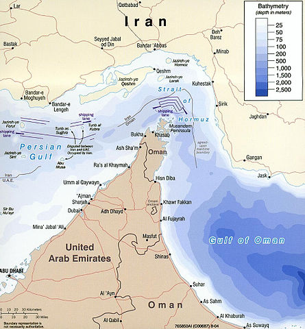 Map of Strait of Hormuz with maritime political boundaries (2004)