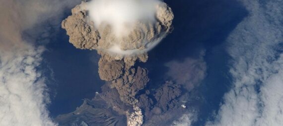 top view of volcano erupting during daytime