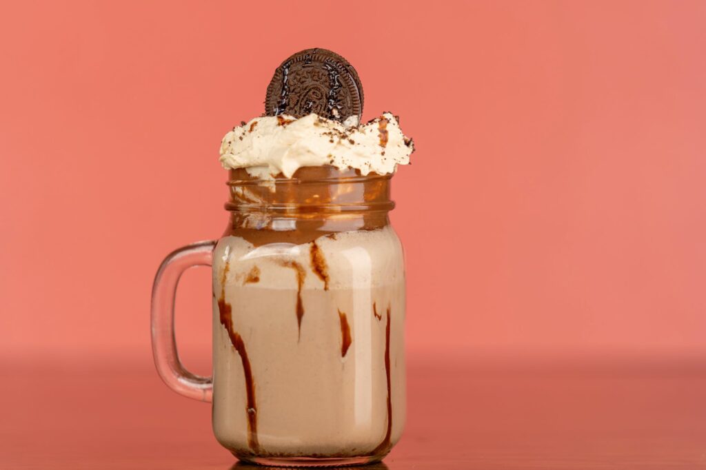 close up shot of a chocolate frappe