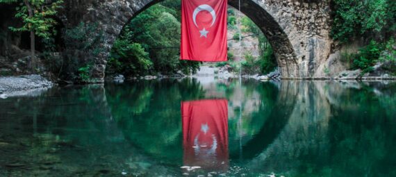 turkey flag hanging on bridge