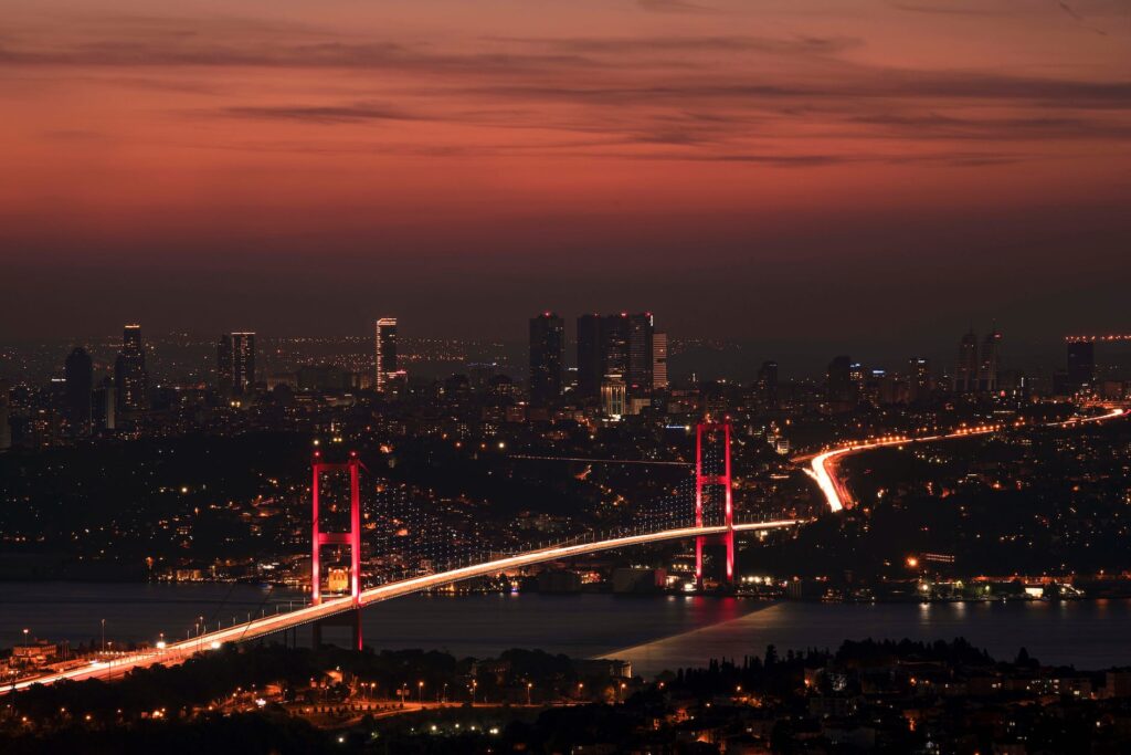 a stunning view of the bosphorus bridge at istanbul during the night