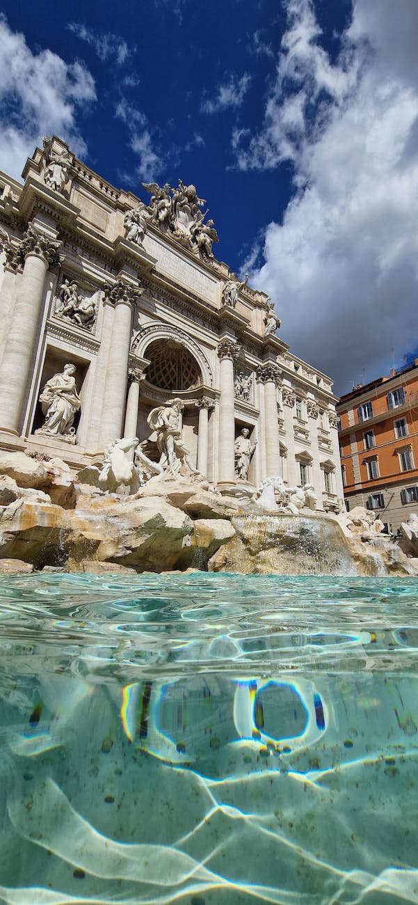 low angle shot of the trevi fountain in rome italy