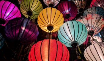 red blue yellow and white sky lantern lot
