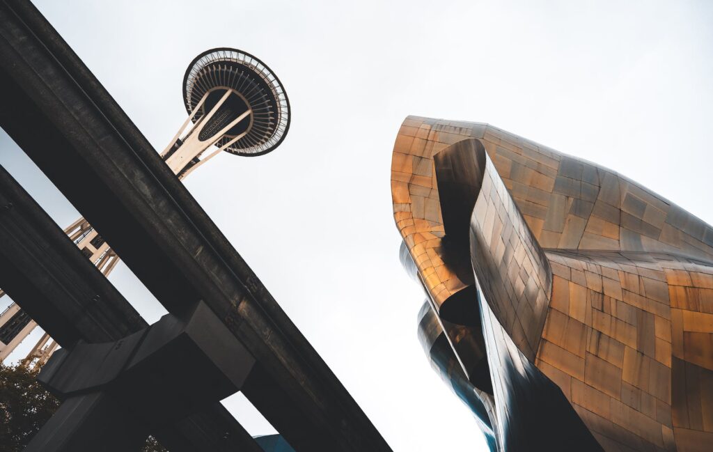 space needle and building near