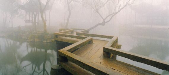 footpath in fog on swamp