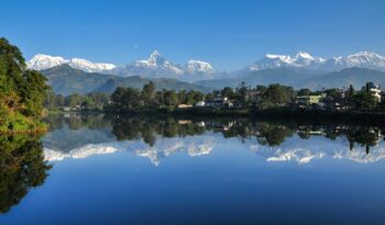 landscape photography of phewa lake