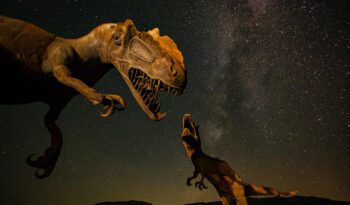 dinasors with a night sky as a background